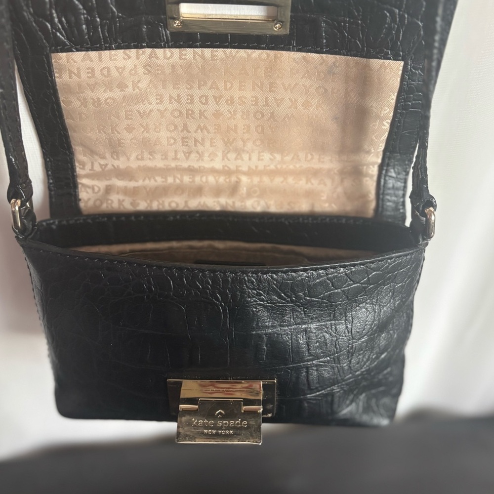 KATE SPADE♠️  Black Croc-Embossed Leather Crossbody Bag | project bag - Picture 6 of 8